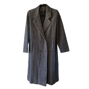 Trench Coat Womens Large? Projections Gray Double Breasted Wool Vintage 80s USA